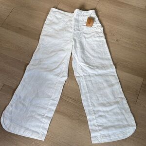 Christian Siriano White Linen Elastic Waist Pants